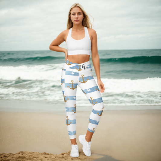 Anchor stripes Leggings with pockets