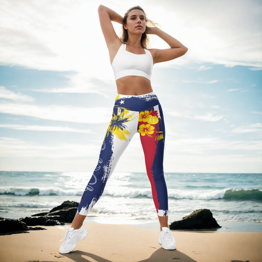 GirlieVault Blue Red Leggings Without Pockets