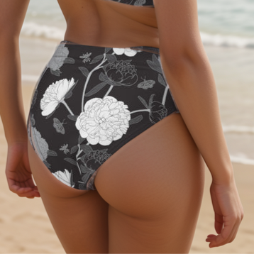Viscose Black Fabric Leaves high-waisted bikini bottom