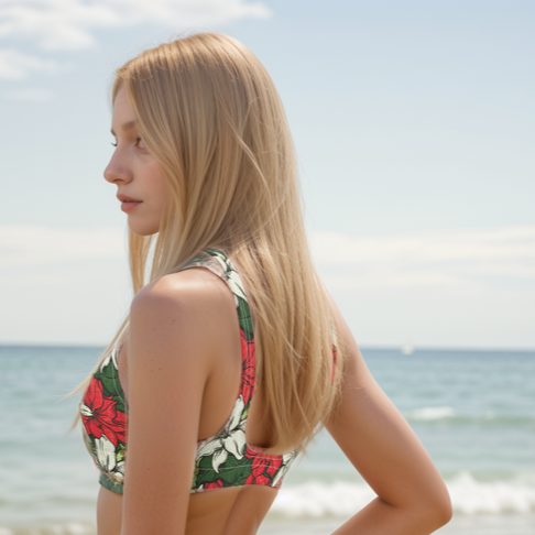 Red Color Floral Padded Bikini Top