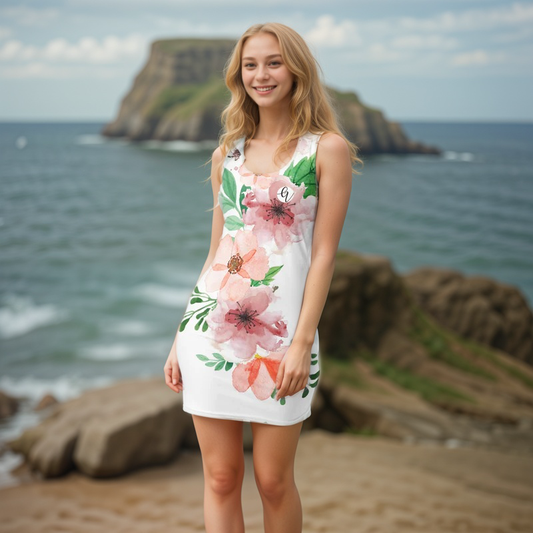 White And Green Flowery Cut & Sew Dress