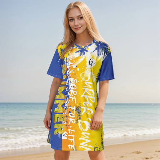Blue Yellow Summer T-shirt Dress