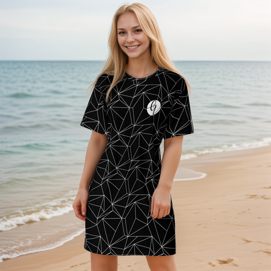 Black And White Abstract T-shirt Dress