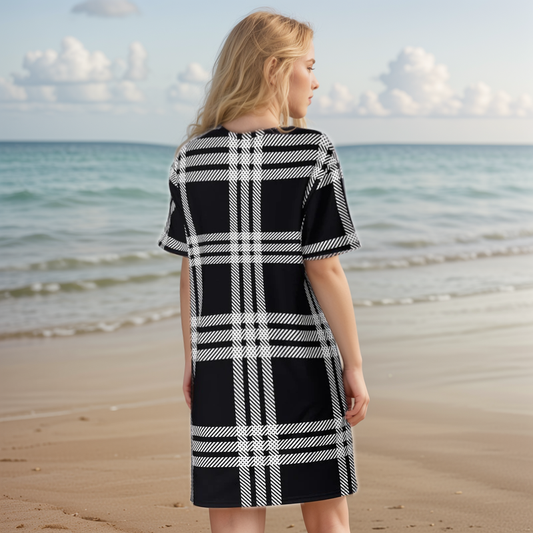 Black Plaid T-shirt Dress