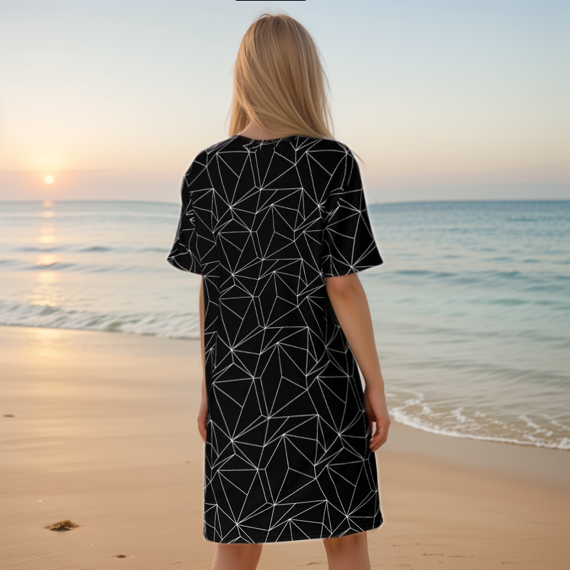 Black And White Abstract T-shirt Dress