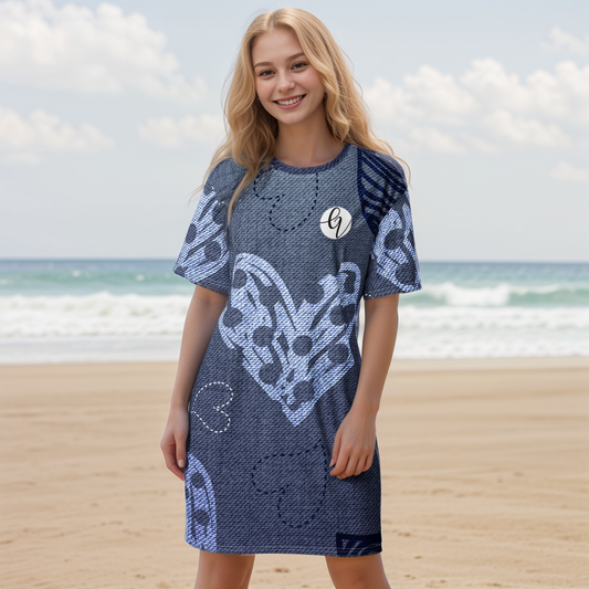 Grey Heart Floral T-shirt Dress