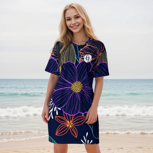 Navy Floral T-shirt Dress