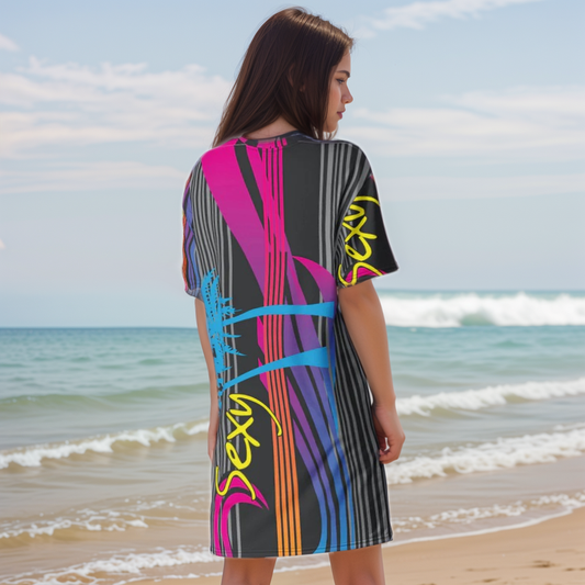 Multi Colored Lined T-shirt Dress