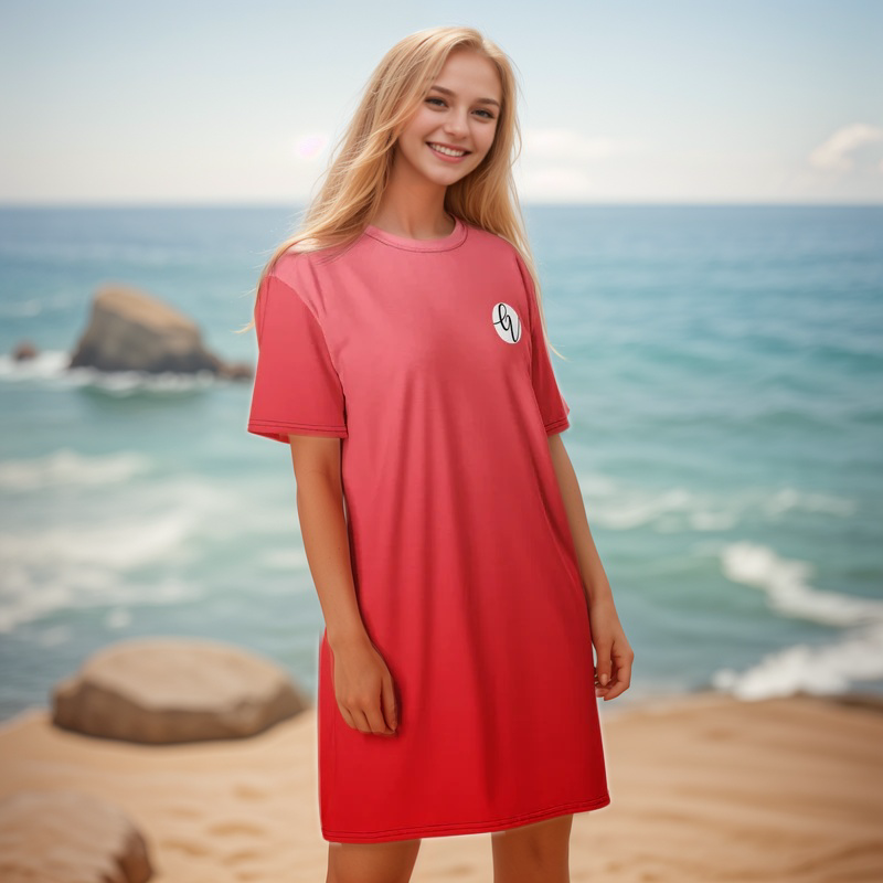 Red In Gradient Colored T-shirt Dress