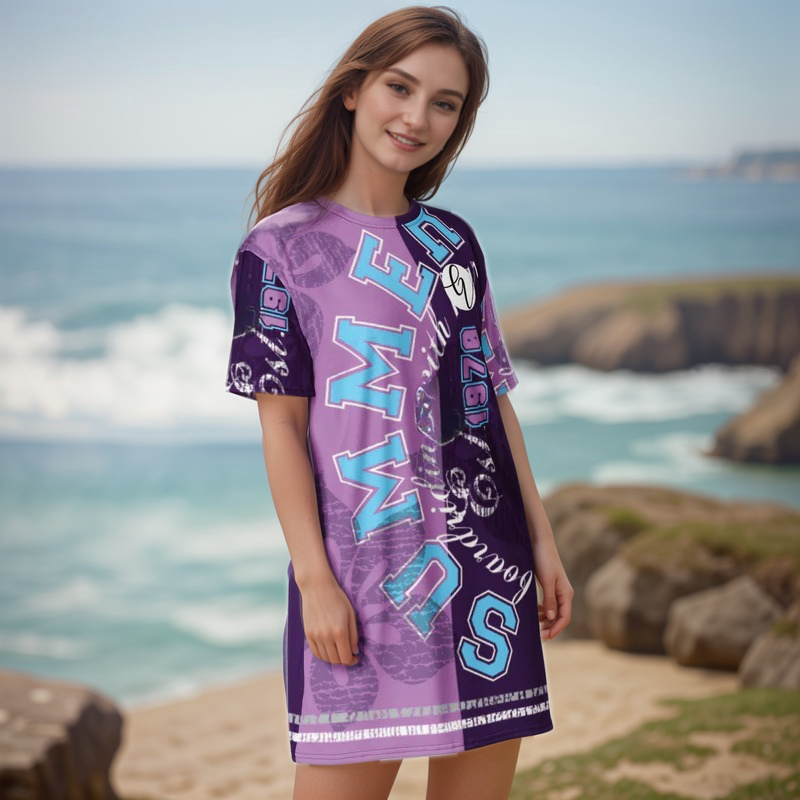 Purple Letters T-shirt Dress
