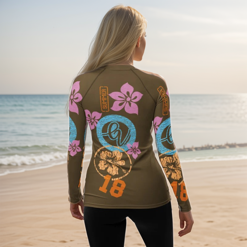 Brown Flowers Rash Guard