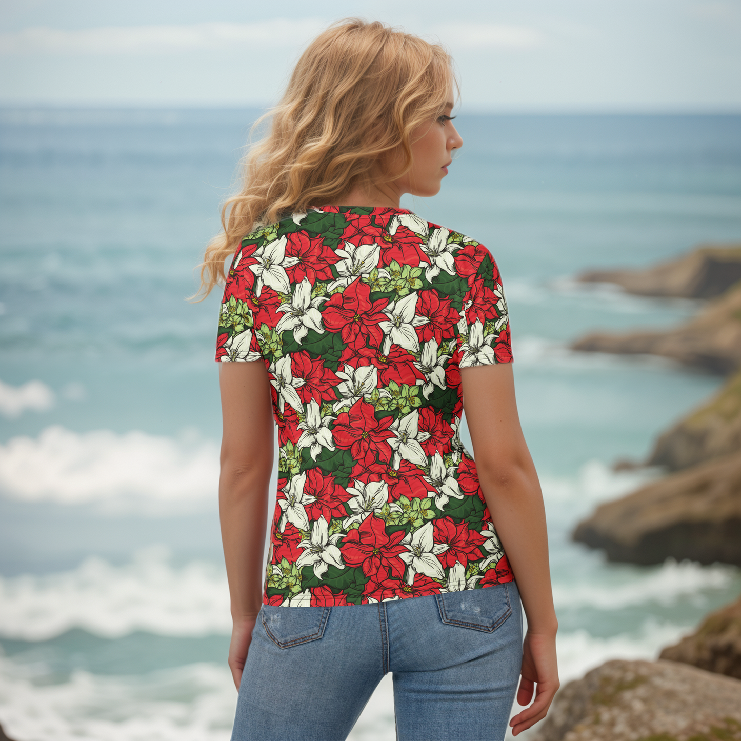 Red Color Floral T-shirt