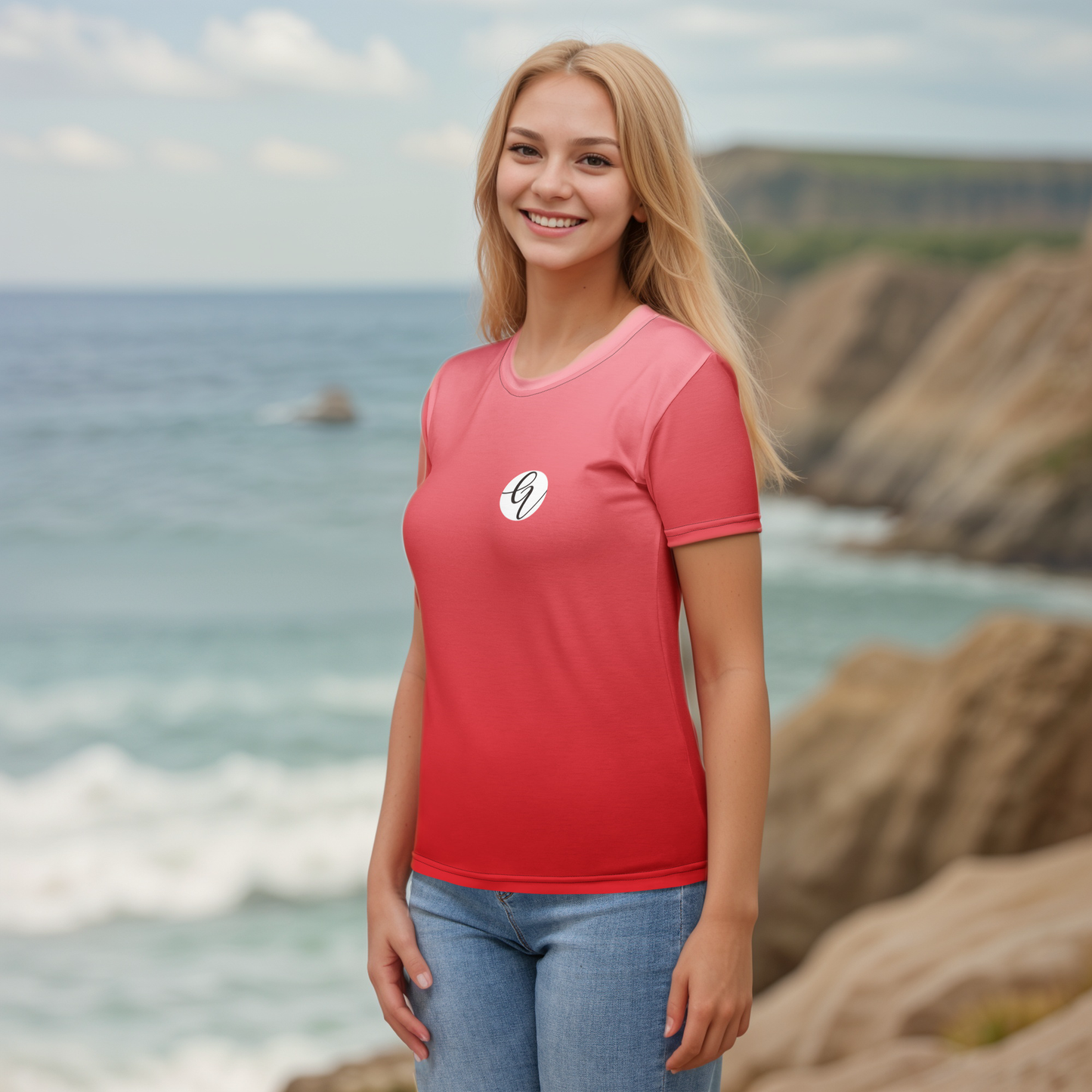 Red In Gradient Colored T-shirt