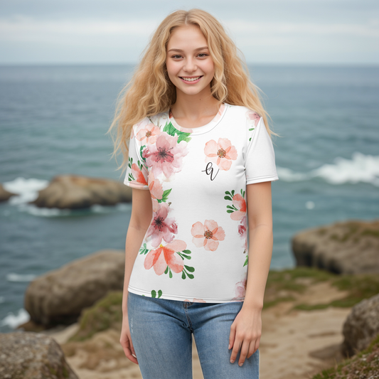 White And Green Flowery T-shirt