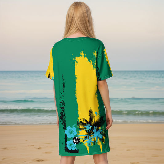 Girlie Vault Green -Yellow T-shirt dress