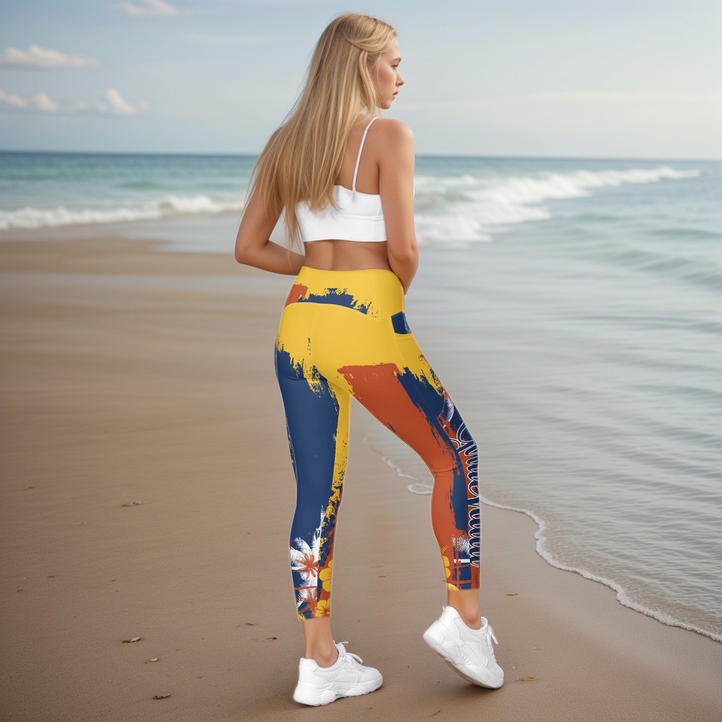 GirlieVault Orange Crossover leggings with pockets