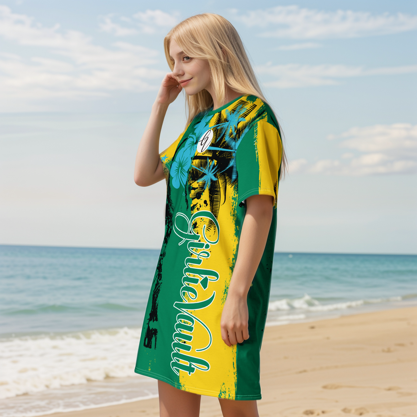 Girlie Vault Green -Yellow T-shirt dress