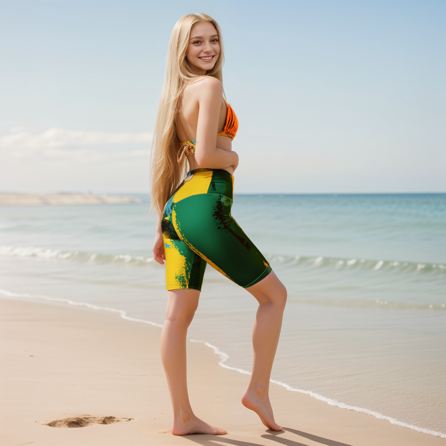 Girlie Vault Green -Yellow Biker Shorts