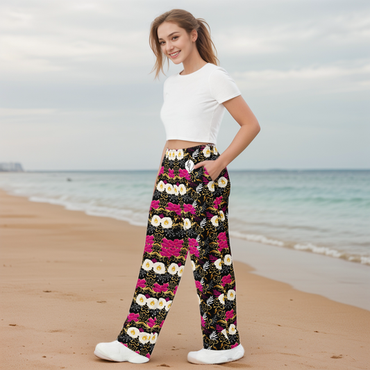 Black Timber Floral Wide Leg Pants