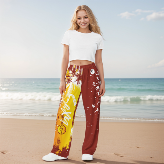 Brown Yellow Summers Wide Leg Pants