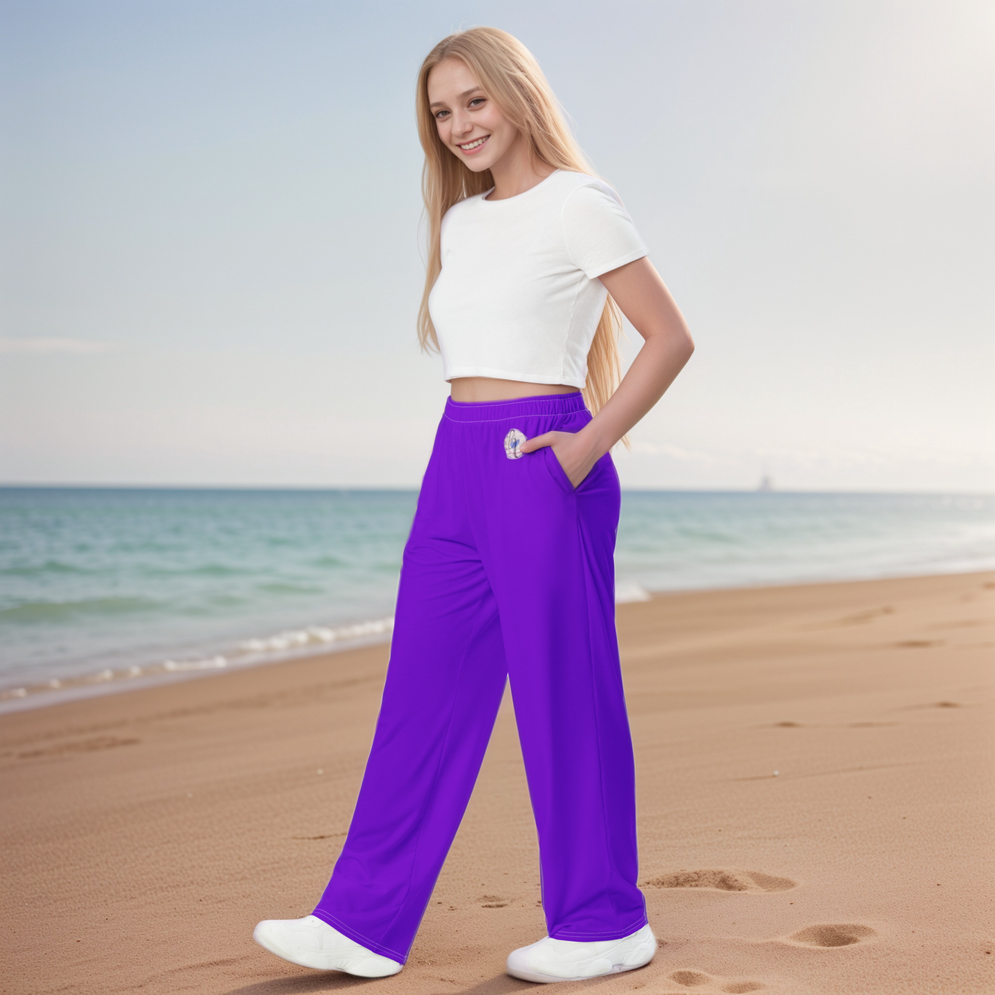 Dark Purple Colored Wide Leg Pants