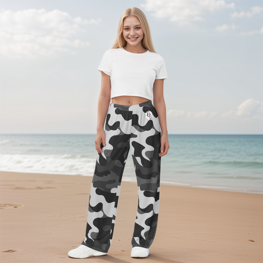 Grey Black Army Wide Leg Pants