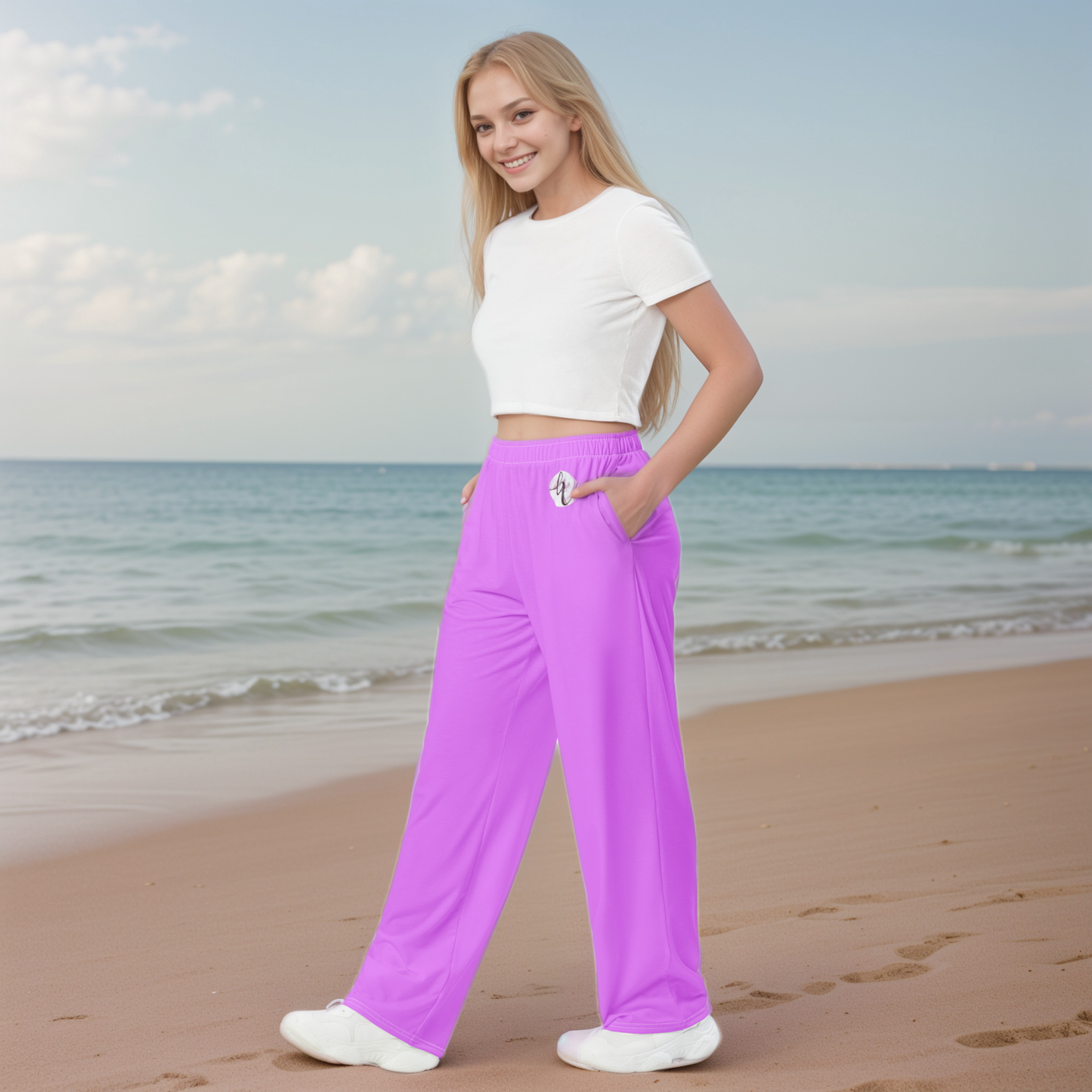 Purple Colored Wide-Leg Pants
