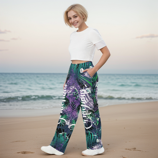 Multicolored Crossover Wide-Leg Pants