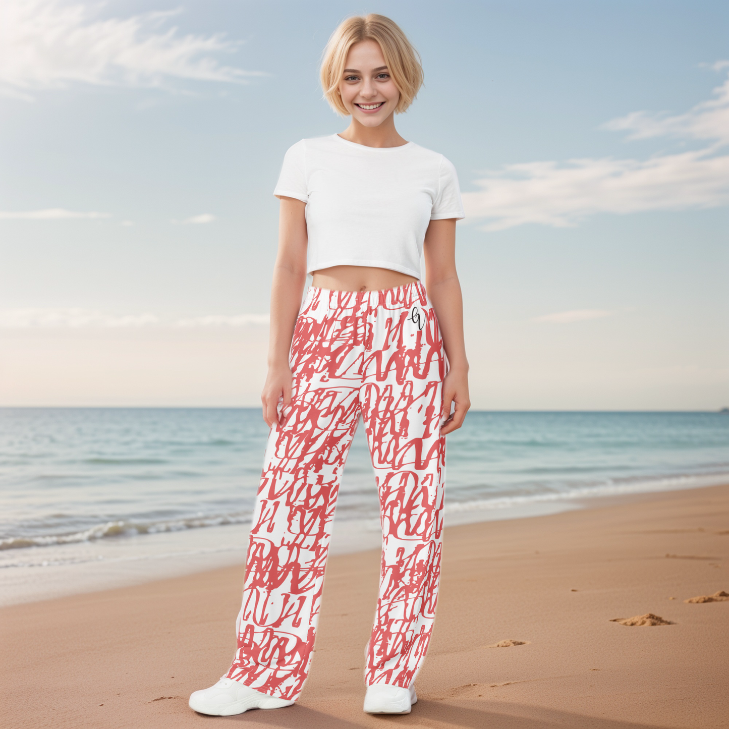 Red White Vintage Wide-Leg Pants