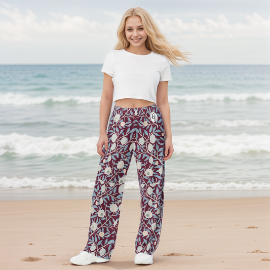 Red Floral Wide-Leg Pants