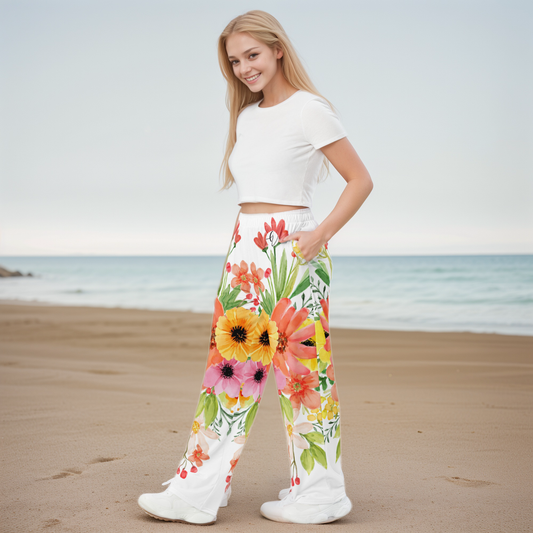 Spring Floral Wide-Leg Pants