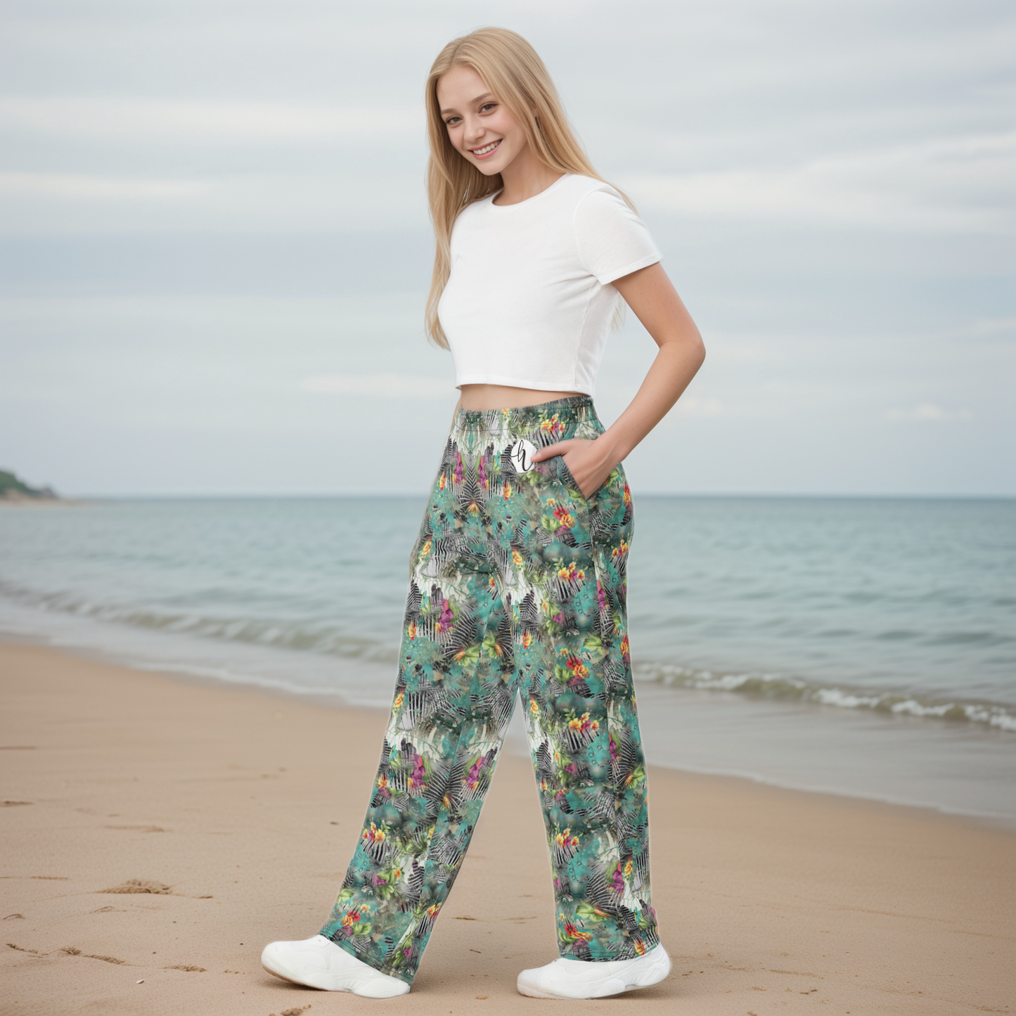 Poplin Multicolor Wide-Leg Pants