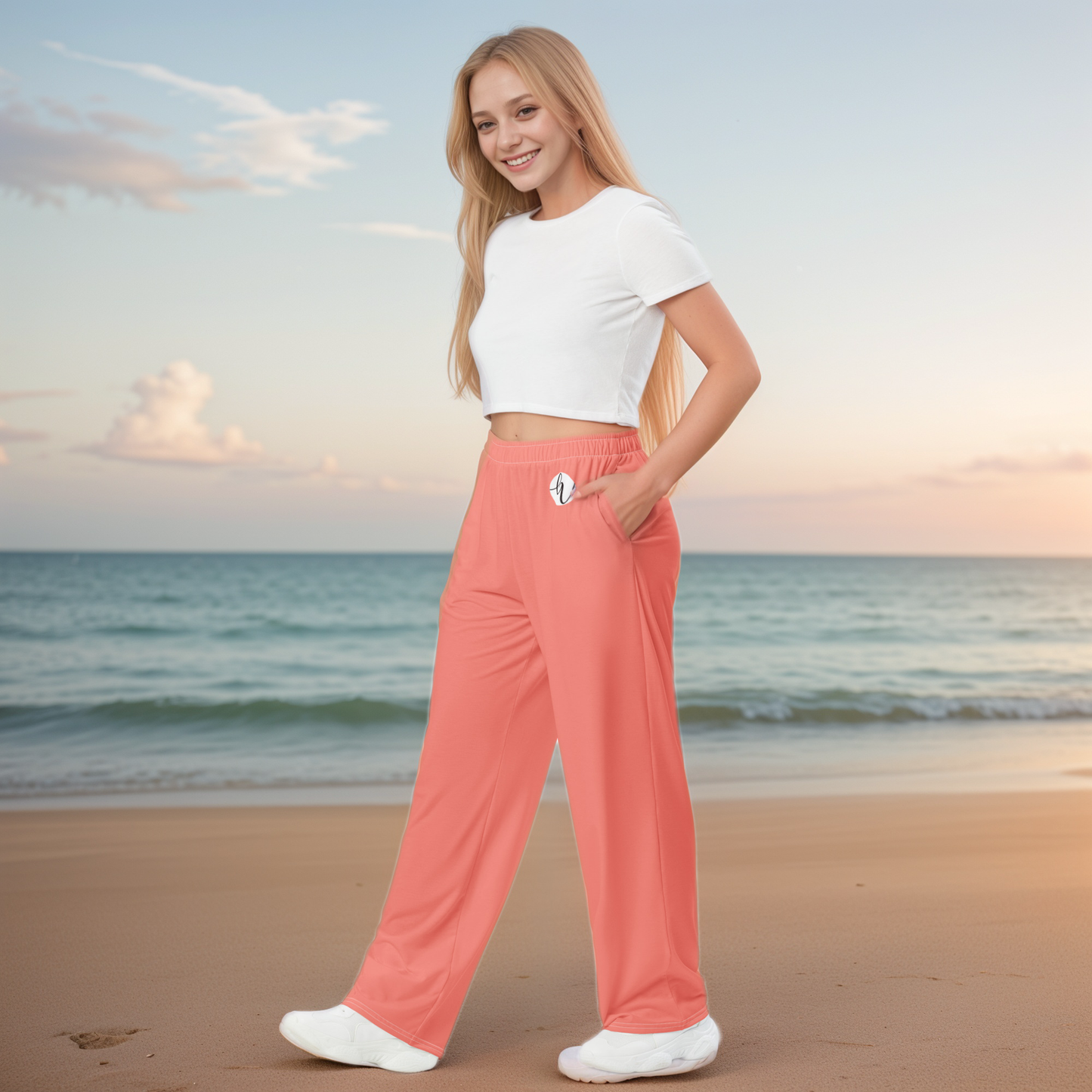 Peach Colored Wide-Leg Pants