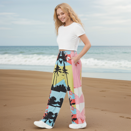 Pink Pattern Wide Leg Pants
