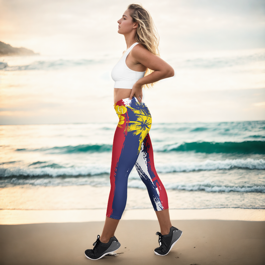GirlieVault Blue Red Capri Leggings