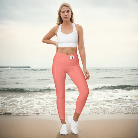 Peach Colored Crossover Leggings With Pockets