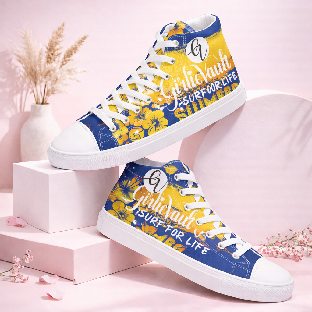 Blue Yellow Summer high top canvas shoes