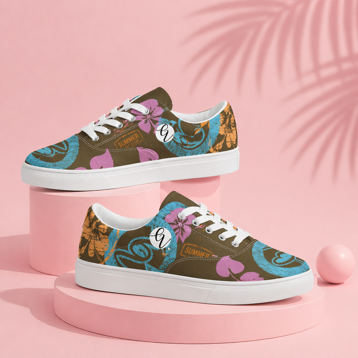 Brown Flowers Lace-up Canvas Shoes
