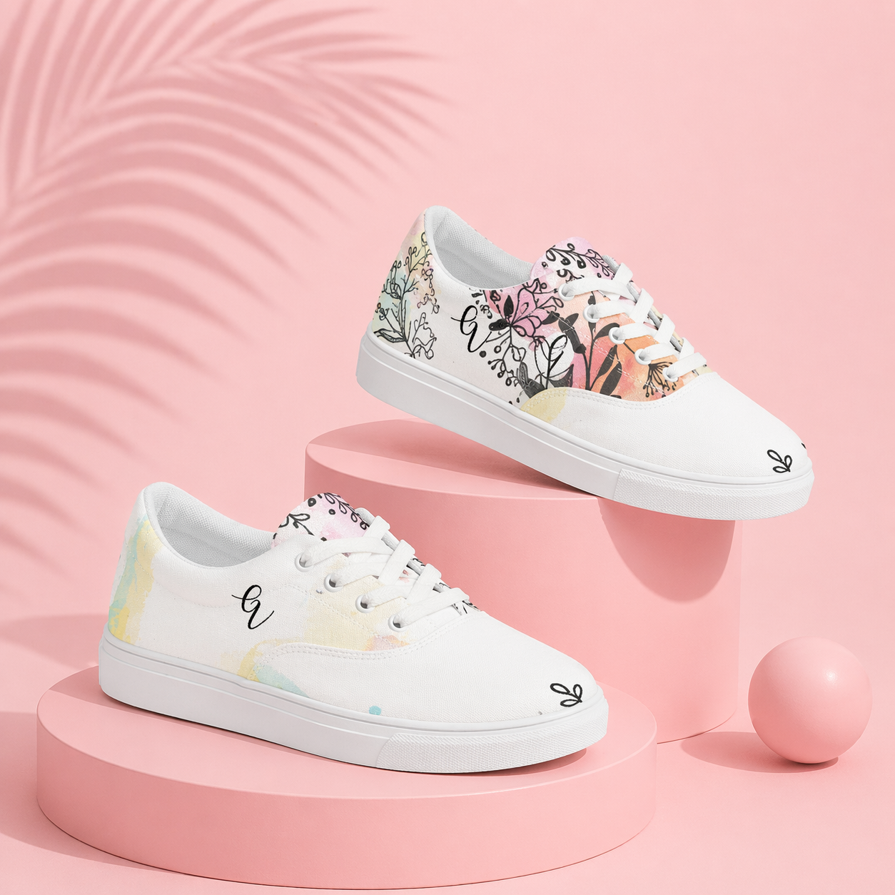 Flower floral lace-up canvas shoes