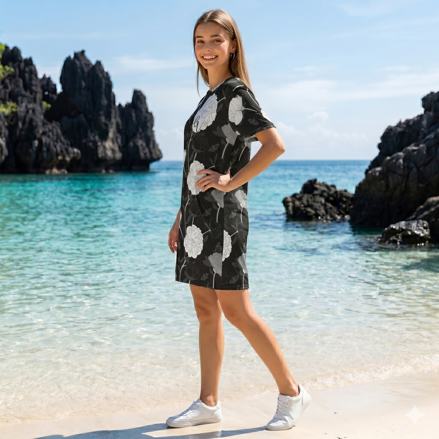 Noir Bloom T-shirt Dress