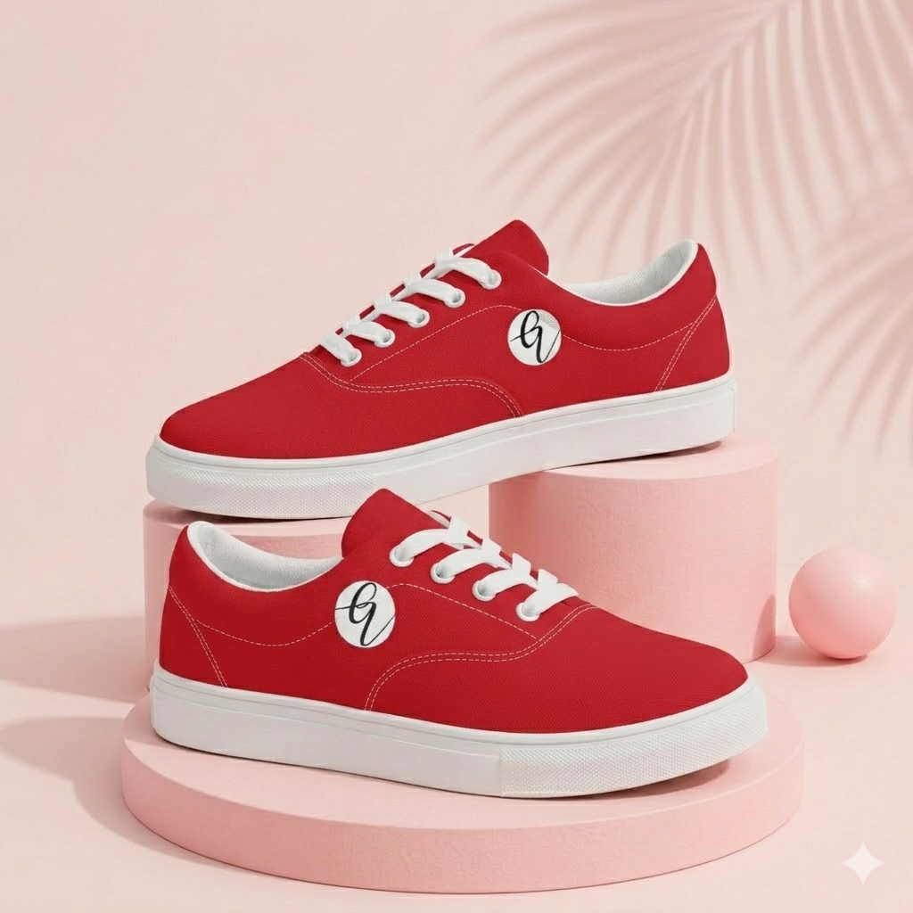 Red Colored Lace-up Canvas Shoes