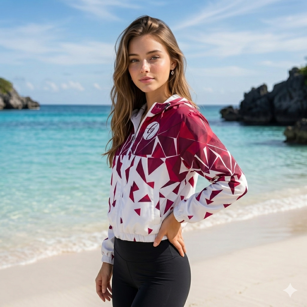 Red Ruby Mosaic Cropped Windbreaker