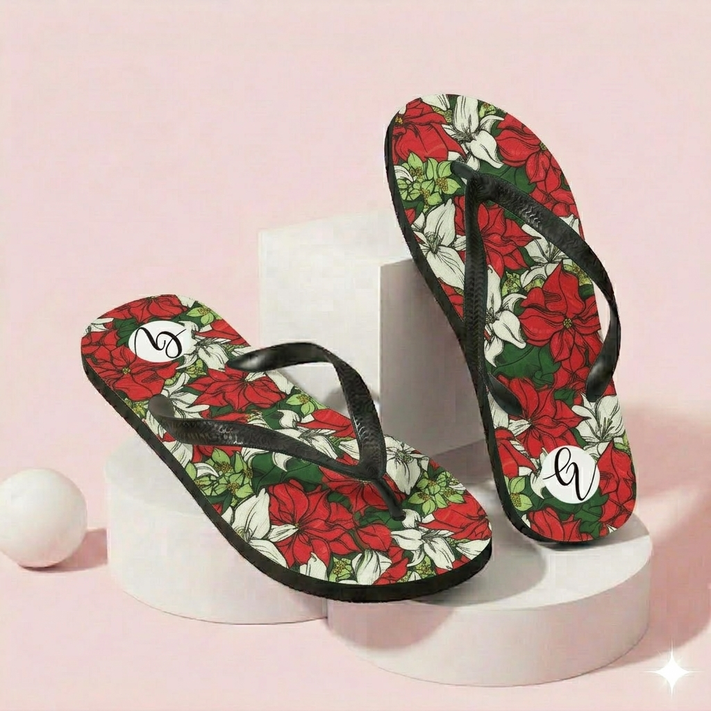 Red Color Floral Flip-Flops