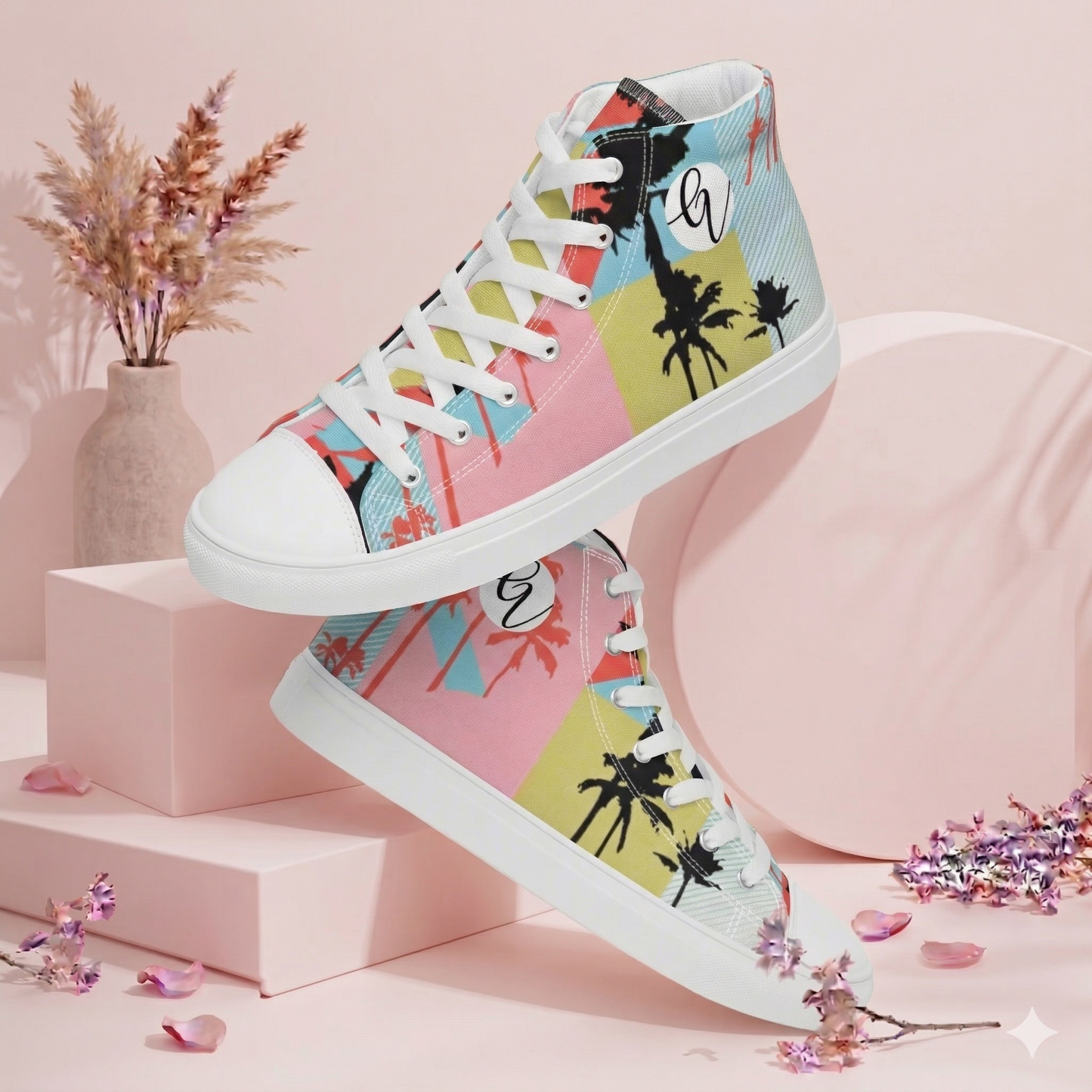 Pink Pattern high top canvas shoes