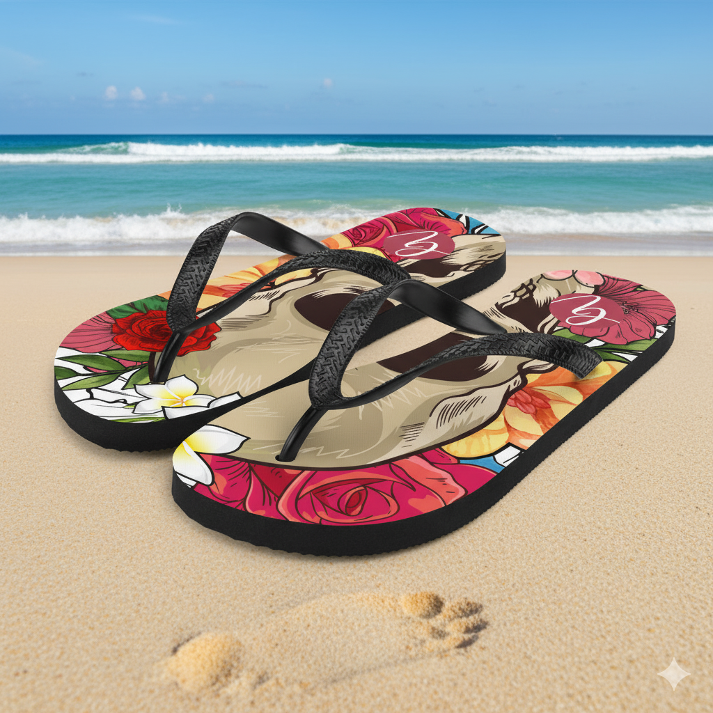 Skeletal floral Flip-Flops