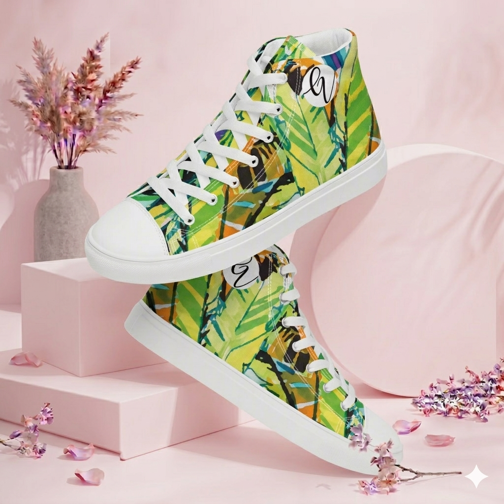 Leaves Floral high top canvas shoes