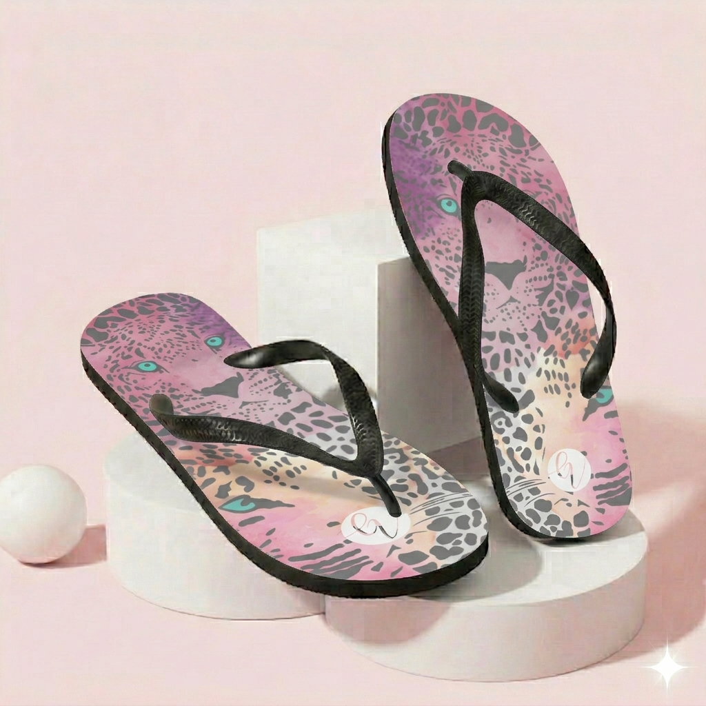 Ombre Black Leopard Print Flip-Flops