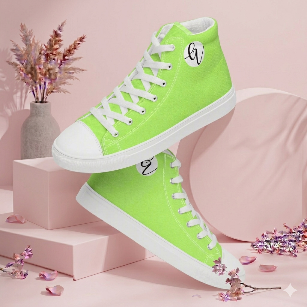 Neon Bright Green high top canvas shoes