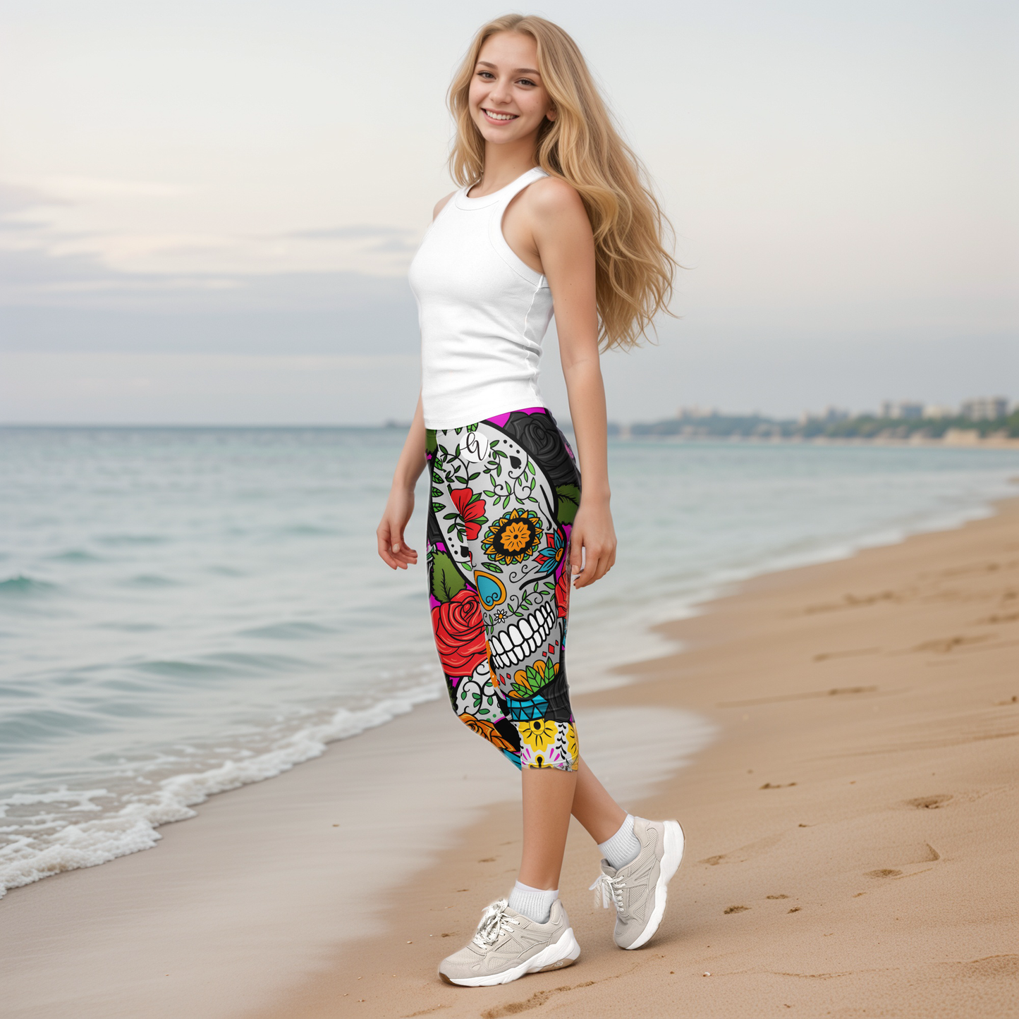 Dead Sugar Skull Capri Leggings
