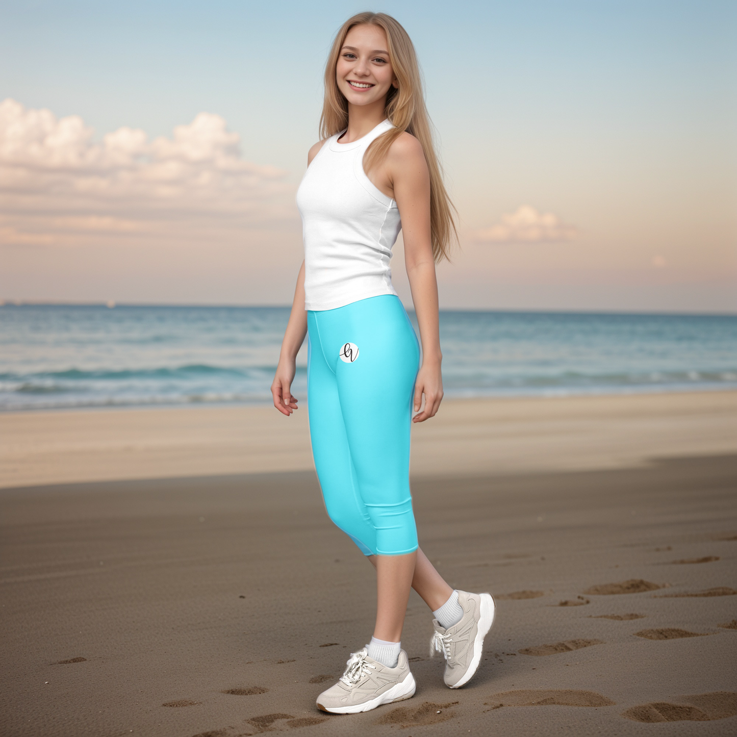 Neon Blue Colored Capri Leggings